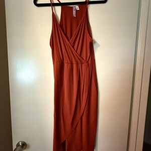 Francesca's Collections Orange Mini Sundress Sleeveless Plunge
